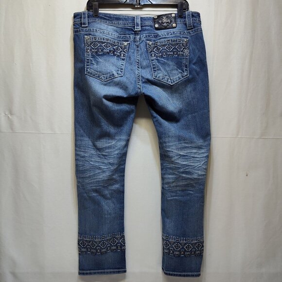 Miss Me Signature Cuffed Skinny Low-Rise Jeans Sz 33 Denim Embroidered JP7680CK2 - Picture 7 of 9